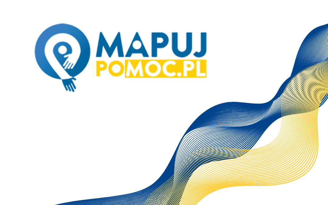 logo mapuj pomoc na tle wstęgi w barwach ukrainy